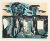 Carl-Heinz Kliemann, An der Mauer, 1955, Farbholzschnitt auf Velin