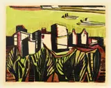 Carl-Heinz Kliemann, Am Stadtrand, 1953, Farbholzschnitt auf Velin