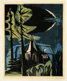 Carl-Heinz Kliemann, Haus in der Dämmerung, 1954, Farbholzschnitt auf Velin