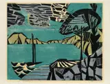 Carl-Heinz Kliemann, Landschaft bei Crikvenica (Jugoslawische Küste), 1956, Farbholzschnitt auf Velin