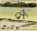 Carl-Heinz Kliemann, Winter am See, 1955, Farbholzschnitt auf Velin