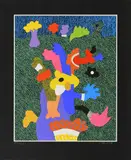 Otmar Alt, Schmetterling vom Elefantenbaum, 1971, Farbserigrafie auf schwarzem Tonkarton