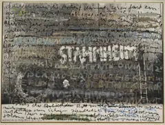 Olaf Metzel, Schlagwörter (Stammheim), Mischtechnik auf mit Serigrafie bedruckter Leinwand