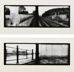 Frank Thiel, Konvolut von 2 Fotografien, 1990, a) S-Bahn-Linie zwischen den Mauern in Berlin-Wedding, Juni 1990