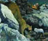 Cougar Approaching Sheep by Shannon Stirnweis, Oil on cold press illustration board, unframed, offered Sep 2013