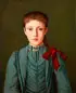Portrait of a Girl in a Striped Uniform with a Red Ribbon by Continental School, Oil on canvas, offered Sep 2013