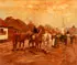 Hague School, A Village Street Scene with Horses, Oil on canvas