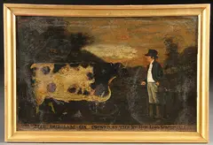 British Naïve School, The Durham Ox, Owned by the Rt. Hon. Lord Somerville, Oil on wood panel