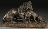 Christopher Fratin, Lion Killing Boar, Cast iron with bronzed patina