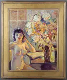 Alfred Di Cesare, Nude Next to Bouquet of Flowers, 1952, Oil on board