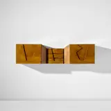 Rare wall-mounted cabinet by Gio Ponti, circa 1954, Chestnut-veneered wood, brass, sold May 2024