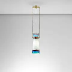 Studio B.B.P.R., Ceiling light, circa 1954, Opalino and a fasce glass, brass