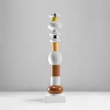'Minareto' totem by Ettore Sottsass, designed 1964, produced circa 1994, Painted and glazed ceramic, laminated wood, sold May 2024