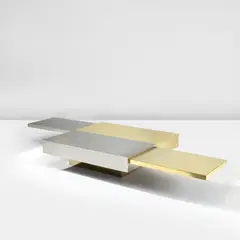 Gabriella Crespi, 'Dama' extendable coffee table, from the 'Plurimi' series, circa 1970, Brass-covered wood, stainless steel-covered wood