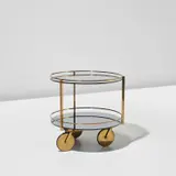 Max Ingrand, Serving trolley, model no. 2246, circa 1962, Coloured glass, coloured mirrored glass, brass, rubber