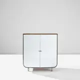 Gio Ponti, Rare bar cabinet, circa 1930, Mirrored glass, walnut-veneered wood, Brazilian mahogany-veneered wood, sapele mahogany-veneered wood, painted wood, glass, nickel-plated brass