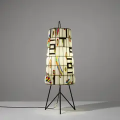 Flavio Poli, Rare lamp, circa 1958, Opalino glass with a canne and murrine decorations, iron, painted iron