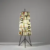 Flavio Poli, Rare lamp, circa 1958, Opalino glass with a canne and murrine decorations, iron, painted iron