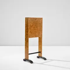 Drop-front writing desk by Gio Ponti, circa 1931, Burr amboyna-veneered wood, Honduran mahogany-veneered wood, burr walnut-veneered wood, painted wood, brass, offered May 2024