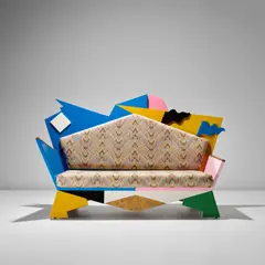 Alessandro Mendini, 'Kandissi' sofa, 1978, Painted wood, burr birch-veneered wood, fabric, vinyl