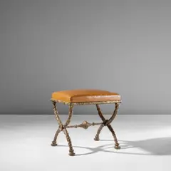 Diego Giacometti, 'X' form stool, troisième version, designed circa 1960, produced 1967, Patinated bronze, leather