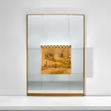Illuminated wall-mounted bar cabinet with integrated mirror by Osvaldo Borsani and Marcello Piccardo, circa 1945, Mirrored glass, birch, painted and gilt birch-veneered wood, coloured glass, plastic-laminated wood, glass, brass, sold May 2024