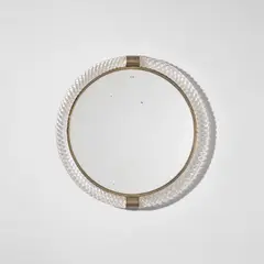 Venini, Mirror, model no. 69, circa 1939, A treccia glass, mirrored glass, brass