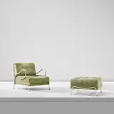 'Brisée' armchair and ottoman by Elizabeth Garouste and Mattia Bonetti, 1994, Wrought and patinated iron, fabric, sold May 2024