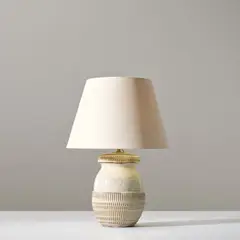 Jean Besnard, Table lamp, circa 1930, Glazed stoneware, brass, paper shade