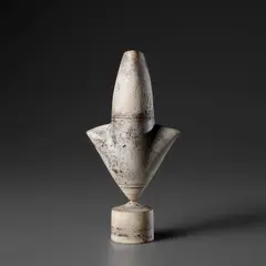 Hans Coper, Rare white 'Cycladic Arrow' form, circa 1974, Stoneware, layered porcelain slips and engobes over a textured and incised body, the interior with a manganese glaze