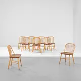 Palle Suenson, Set of ten dining chairs, designed for the Aarhus Oliefabrik A/S office building, 1938-1942, Beech, teak