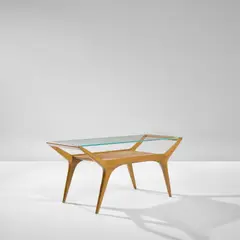 Coffee table by Carlo De Carli, circa 1953, Walnut, glass, sold May 2024