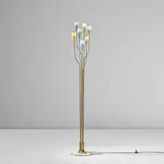 Rare floor lamp by Max Ingrand, circa 1955, Brass, coloured glass, opaline glass, sold May 2024
