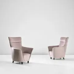 Ico Parisi, Pair of rare armchairs, circa 1952, Fabric, stained birch