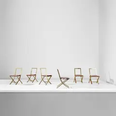 Gabriella Crespi, Set of six 'Sedia 73' folding chairs, 1973, Brass, leather