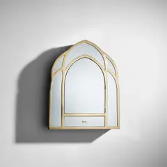 Gabriella Crespi, 'Specchio Gotico' wall-mounted mirrored cabinet, 1977, Brass-covered wood, mirrored glass, plastic-laminated wood