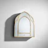 'Specchio Gotico' wall-mounted mirrored cabinet by Gabriella Crespi, 1977, Brass-covered wood, mirrored glass, plastic-laminated wood, sold May 2024