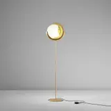 Piero Fornasetti, Floor lamp, circa 1996, Transfer-printed and reverse-painted glass, gilt steel, gilt wood
