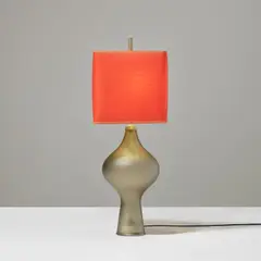 Stilnovo, Table lamp, circa 1950, Glass, painted brass, fabric shade