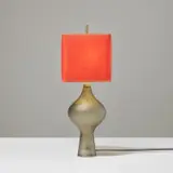 Stilnovo, Table lamp, circa 1950, Glass, painted brass, fabric shade