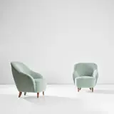 Pair of armchairs by Gio Ponti, circa 1936, Fabric, beech, sold May 2024