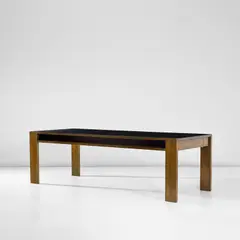 Piero Bottoni, Custom extendable dining table, from Villa Davoli, Reggio Emilia, circa 1934, African padauk-veneered wood, linoleum, stained plywood