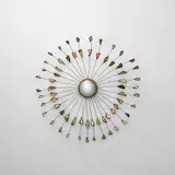 Line Vautrin, Rare 'Monaco' mirror, circa 1960, Talosel resin, coloured mirrored glass, convex mirrored glass, brass