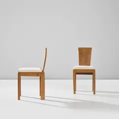 Pair of rare chairs by Carlo Scarpa, 1935-1937, Cherry, fabric, sold Nov 2024
