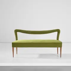 Sofa by Carlo Enrico Rava, circa 1949, Sapele mahogany, fabric, sold Nov 2024