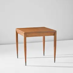 Unique extendable dining table, from Gio Ponti's private residence, Via Dezza, Milan by Gio Ponti, 1957, Elm, elm-veneered wood, brass, sold Nov 2024