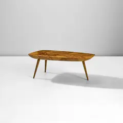 Coffee table by Gio Ponti, circa 1948, Burr walnut-veneered wood, chestnut, sold Nov 2024