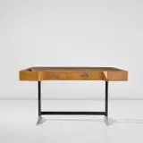 Gio Ponti, Unique desk, circa 1950, Burr walnut-veneered wood, walnut-veneered wood, painted steel, chrome-plated brass, steel