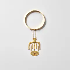 Margaretha Dubach, Necklace with detachable brooch, 1971, The 18 karat gold collar set with three cabochon pink tourmalines, supporting a detachable sculpted gold pendant brooch embellished with five cabochon pink tourmalines