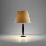 Clément Rousseau, Table lamp, circa 1925, Palmwood, Brazilian rosewood, shagreen, ivorine, brass, paper shade